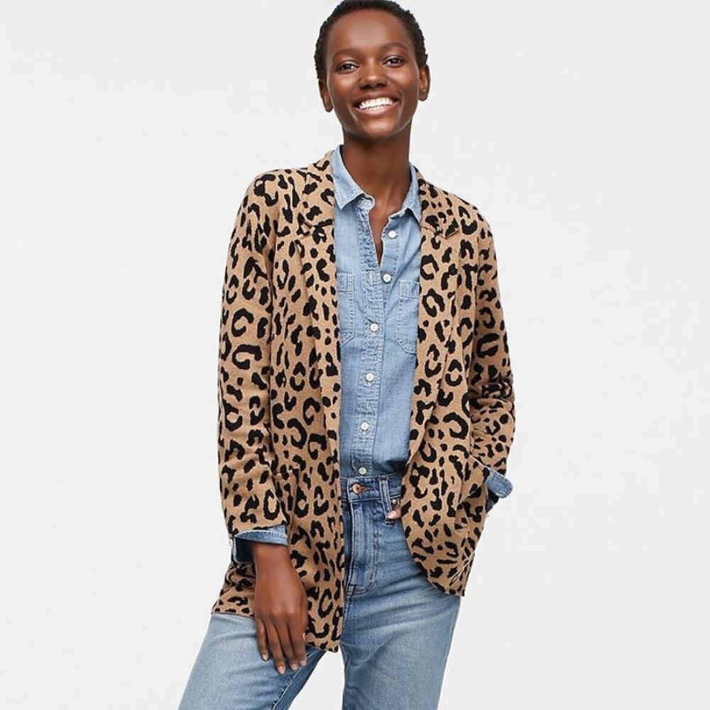 J.CREW Women's Sophie Open Front Leopard Sweater Blazer AB875